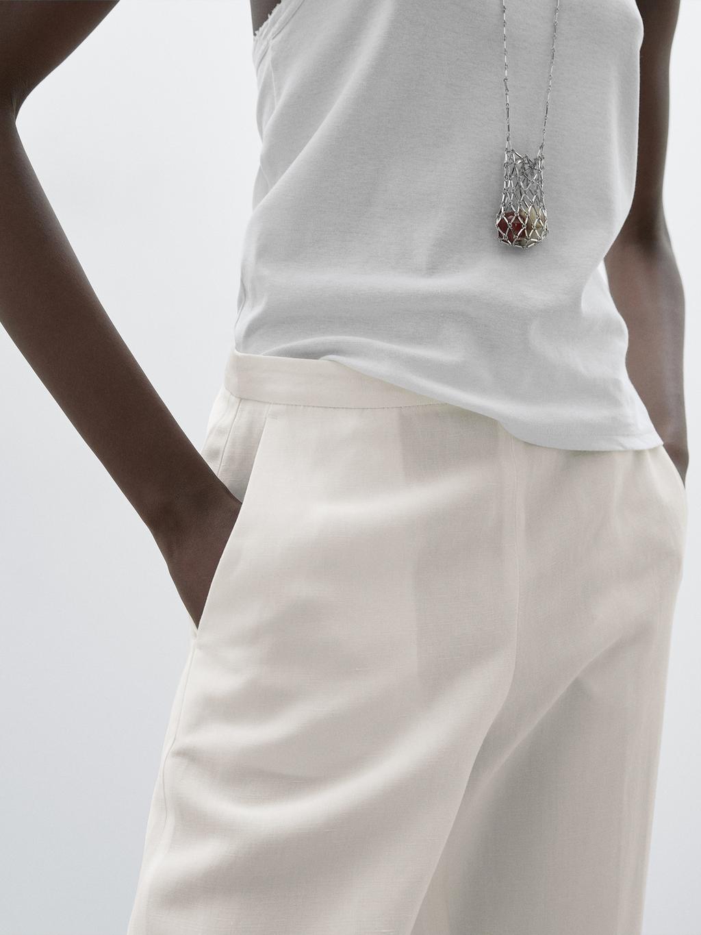 Straight fit flowing linen blend trousers