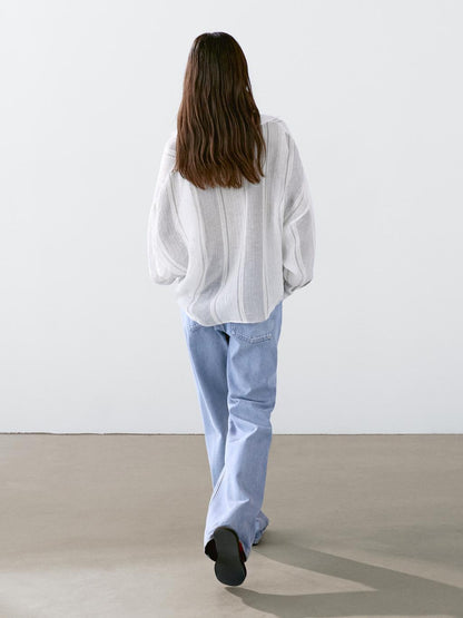 Flowing striped linen blend blouse