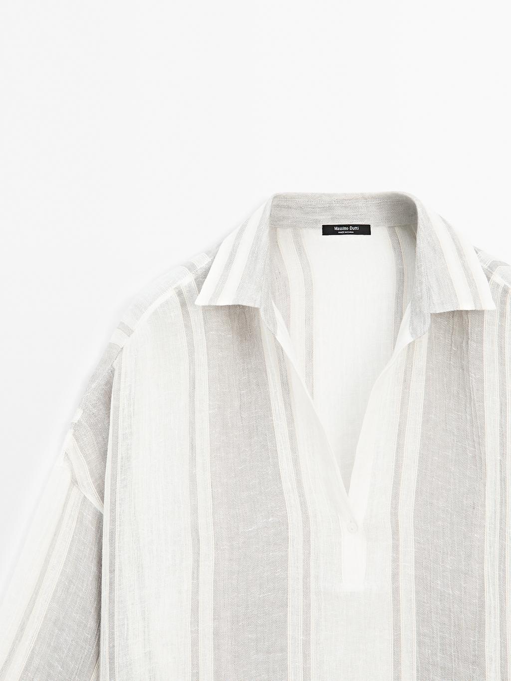 Flowing striped linen blend blouse