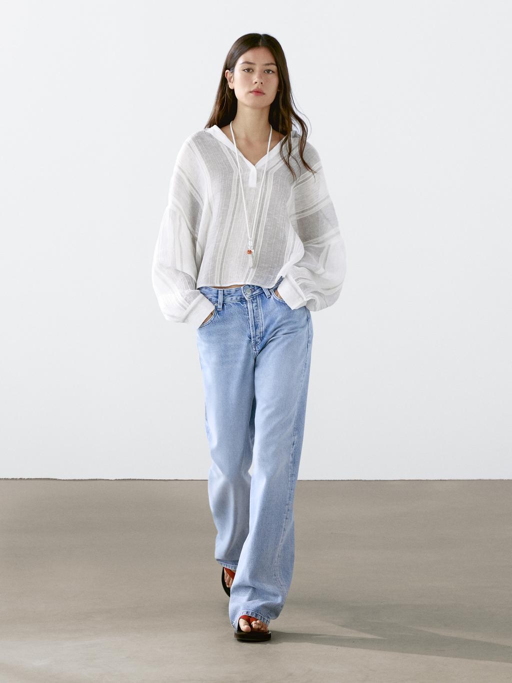 Flowing striped linen blend blouse