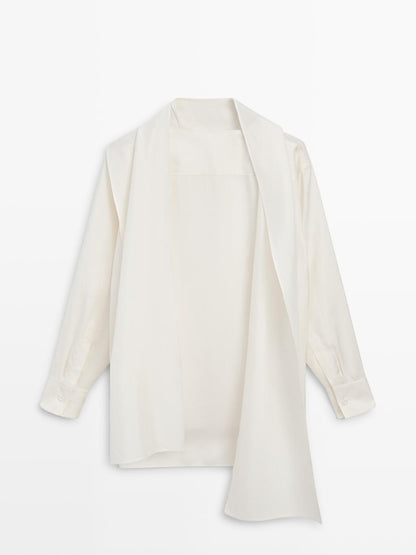 Silk blend blouse with tie detail - LIMITED