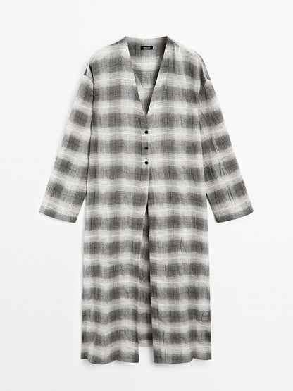 Long check tunic dress