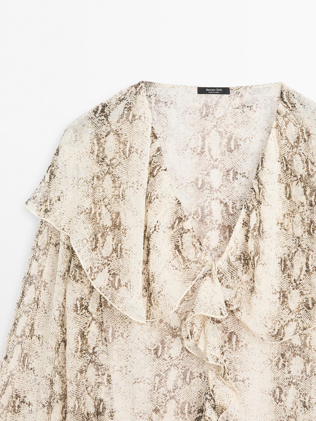 Snakeskin print blouse with ruffles