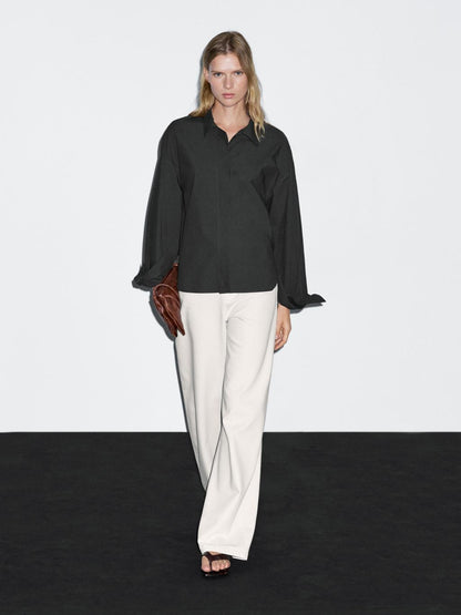 Loose-fitting 100% cotton poplin shirt