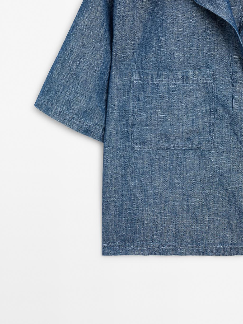 Short sleeve cotton and linen polo shirt