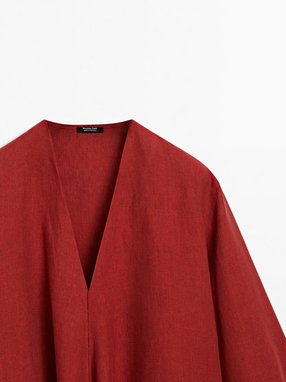 100% linen blouse with tie detail