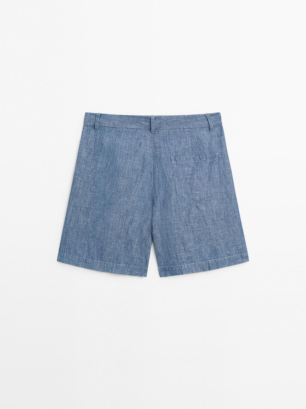 Cotton and linen Bermuda shorts with pocket detail