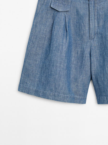 Cotton and linen Bermuda shorts with pocket detail
