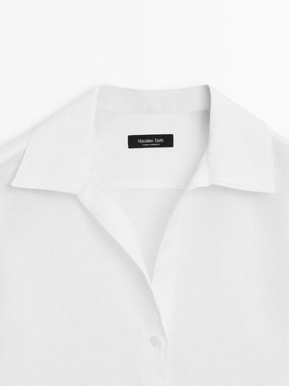 100% linen open collar shirt