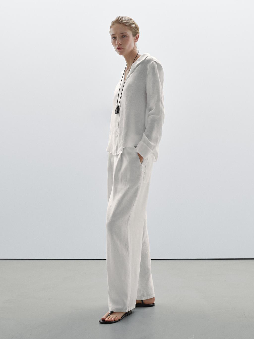 100% linen open collar shirt