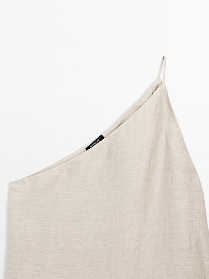 Lightweight asymmetric linen blend top