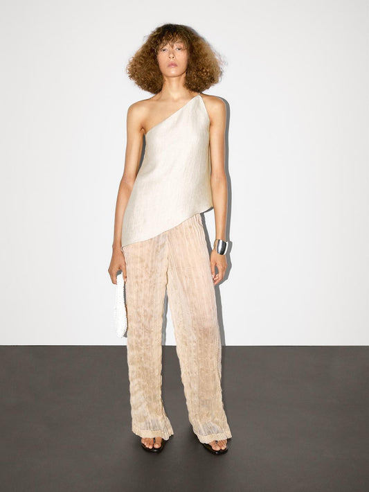 Lightweight asymmetric linen blend top