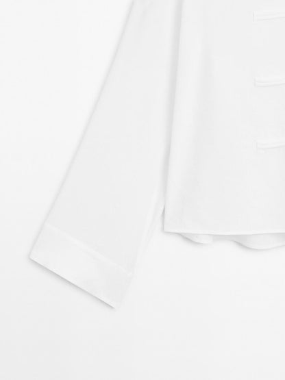 Flowing linen blend blouse with V-neckline