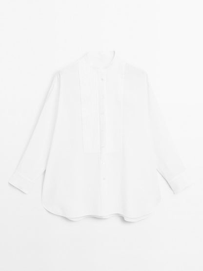 Linen blend shirt with thin pintucks