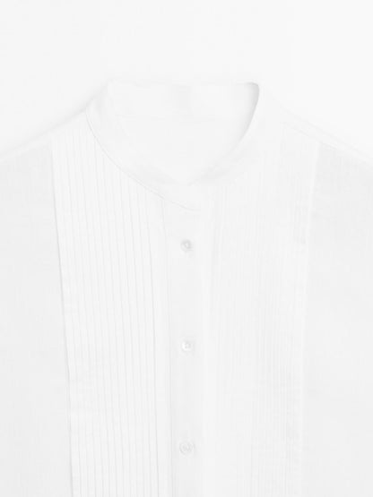 Linen blend shirt with thin pintucks