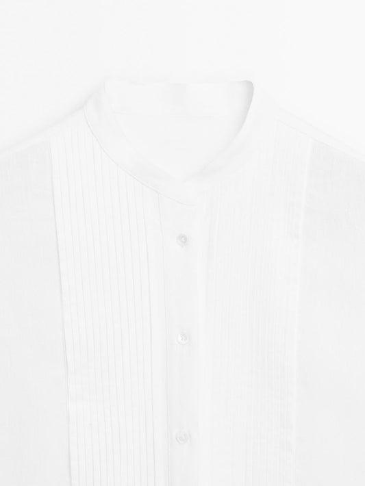 Linen blend shirt with thin pintucks