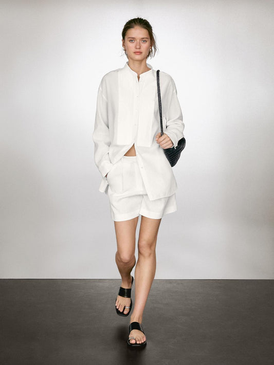 Linen blend shirt with thin pintucks