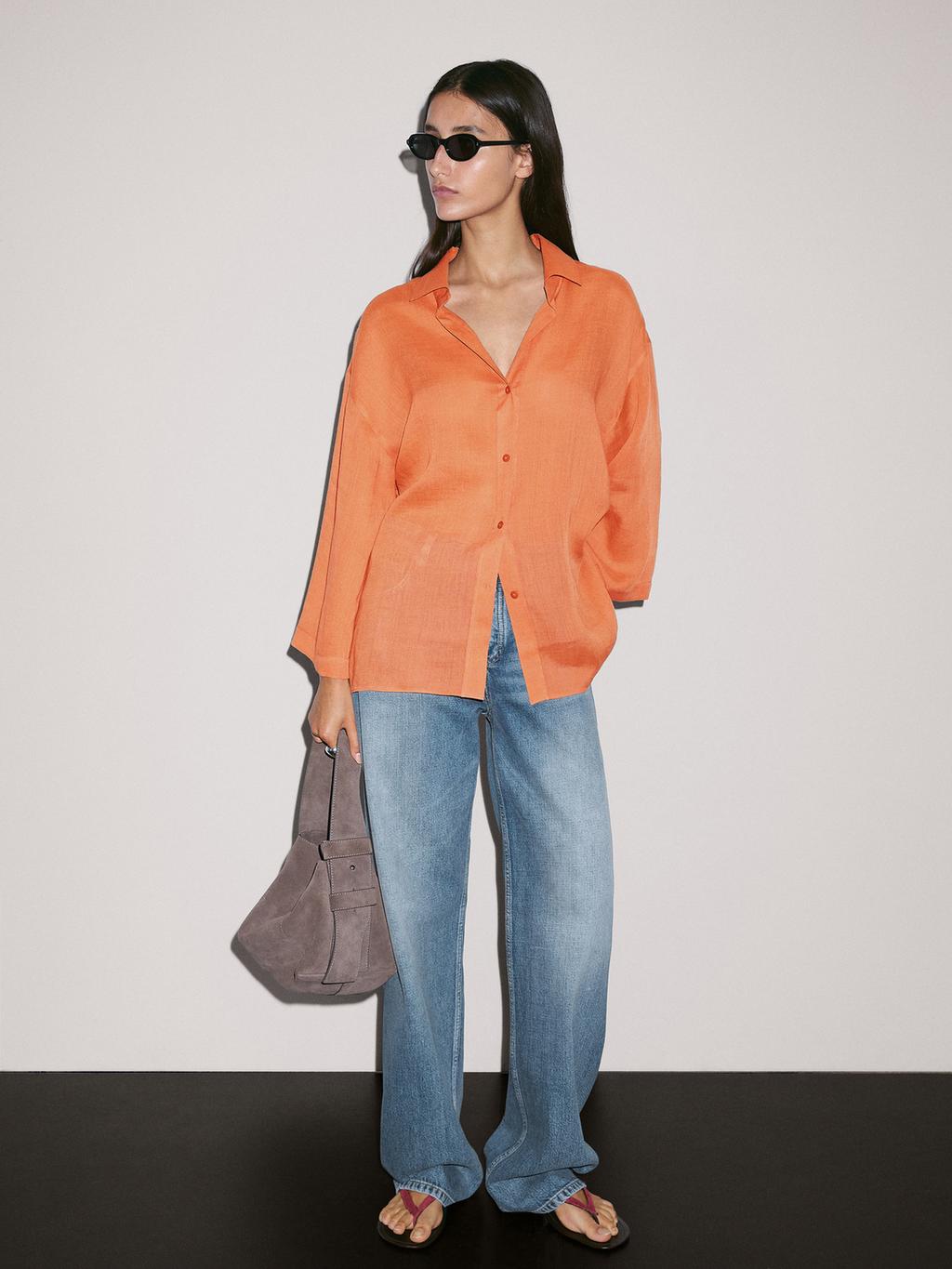 Oversize ramie blend shirt