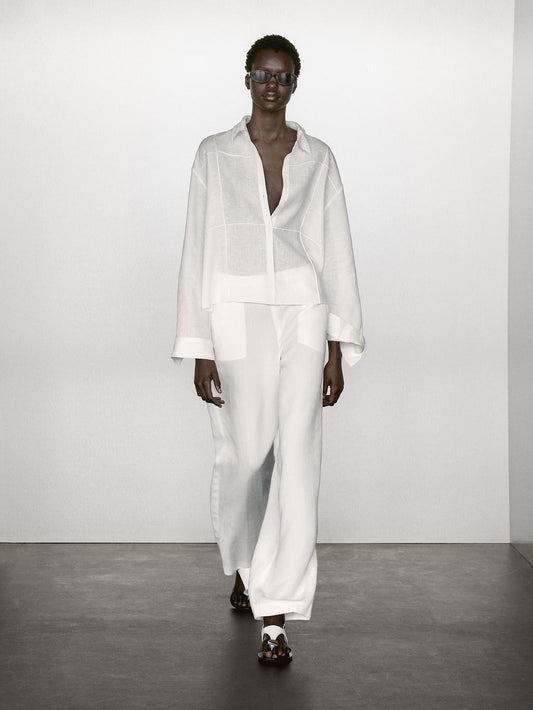 100% linen shirt with embroidered detail