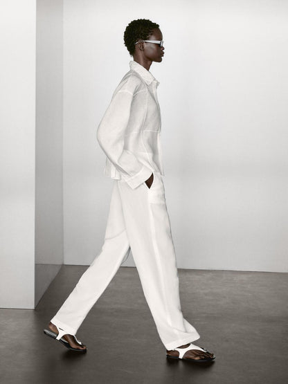 100% linen shirt with embroidered detail