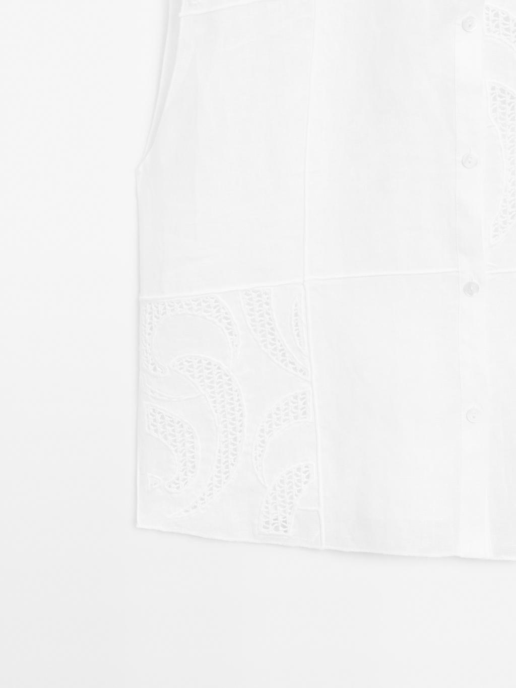 Linen blend crochet detail blouse