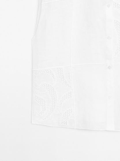 Linen blend crochet detail blouse