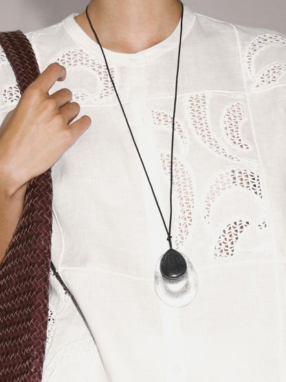 Linen blend crochet detail blouse