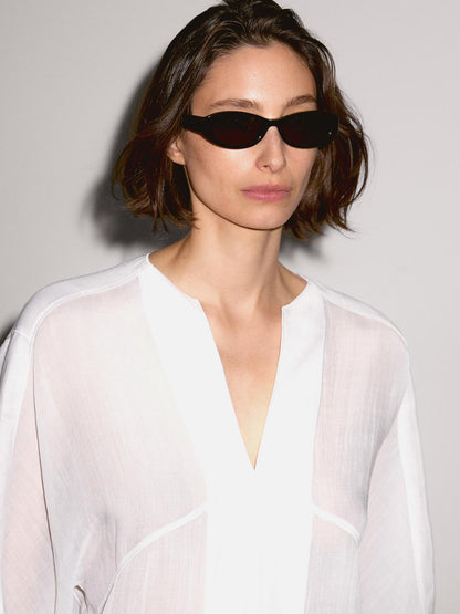 Flowing linen blend blouse with seam details