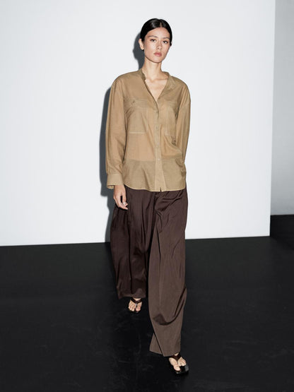 Long shirt with stand collar