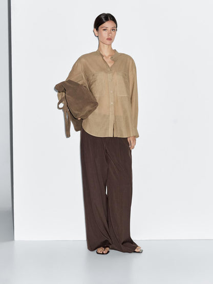 Long shirt with stand collar