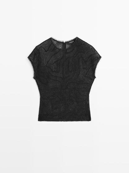 Semi-sheer embroidered top