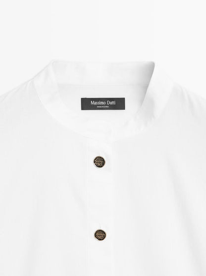 Stand collar shirt with gold buttons