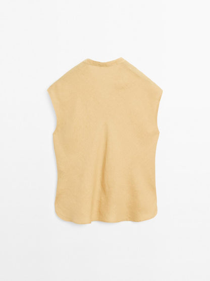 100% linen flowing blouse with open neck