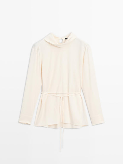 Long sleeve blouse with drawstring detail