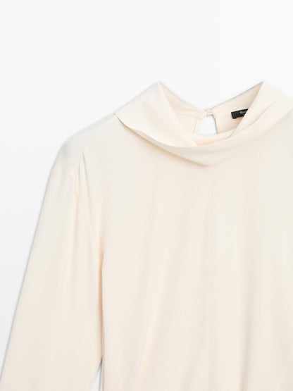 Long sleeve blouse with drawstring detail
