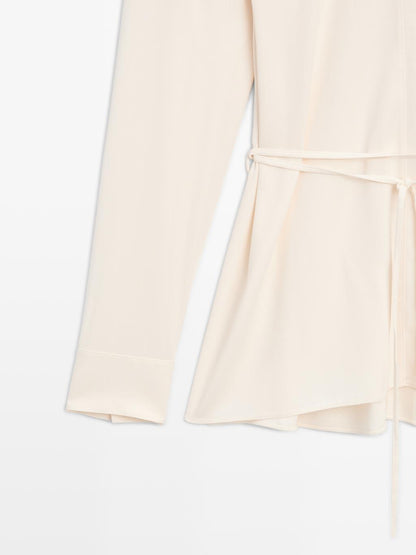 Long sleeve blouse with drawstring detail