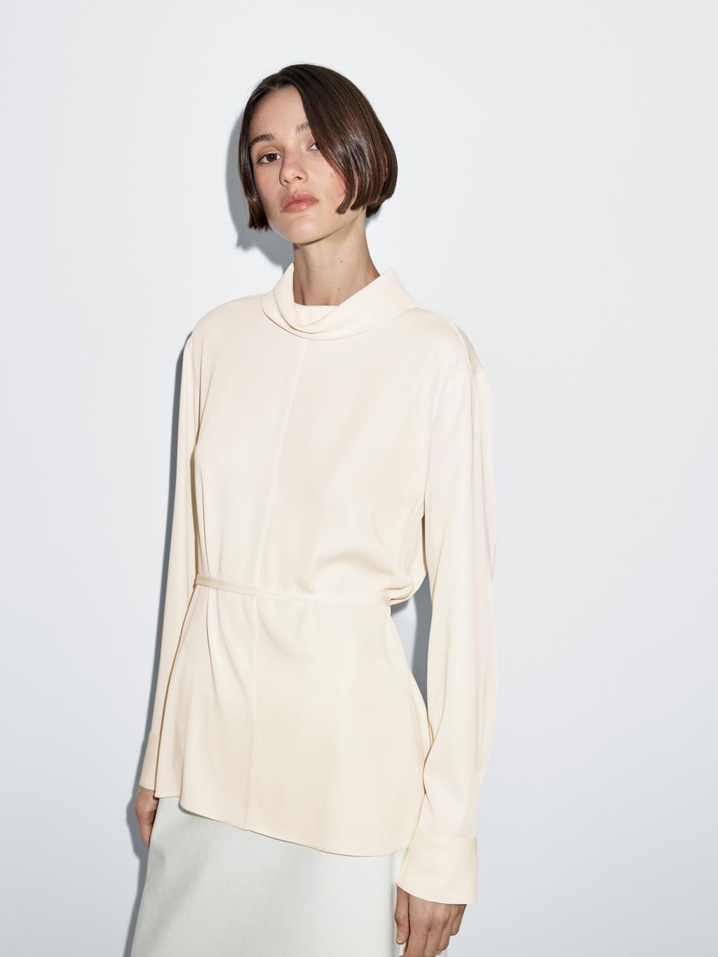 Long sleeve blouse with drawstring detail