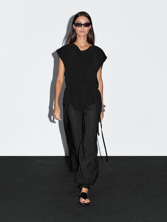 Crepe top with cowl neckline