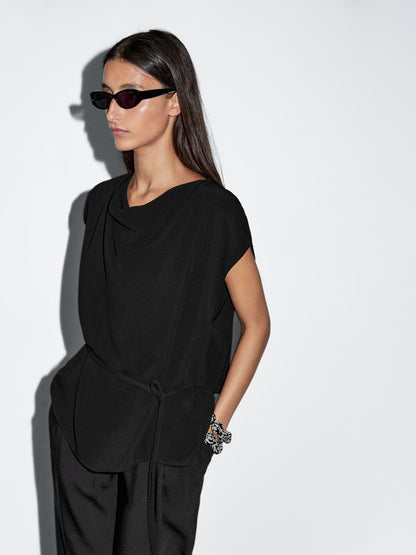 Crepe top with cowl neckline