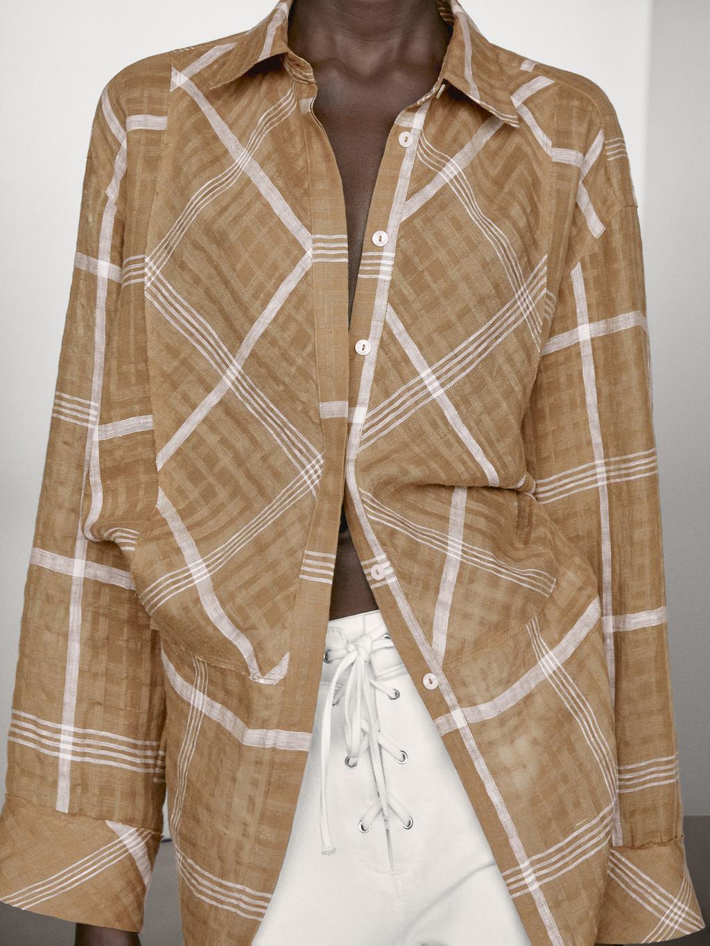 Flowing linen blend check shirt