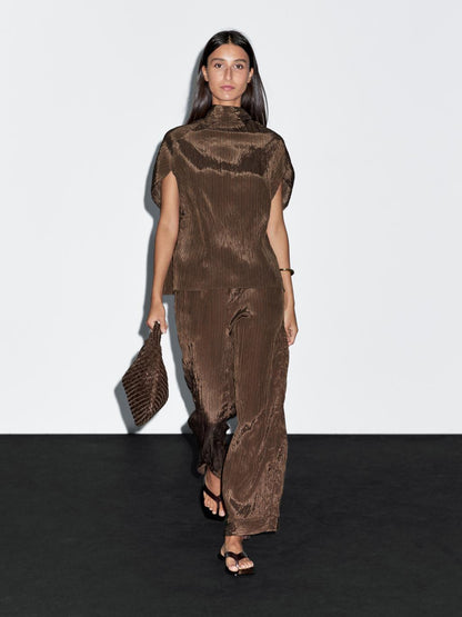 Pinstripe blouse with scarf collar