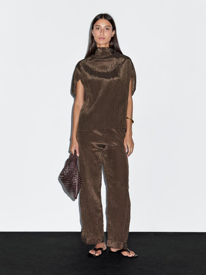 Pinstripe blouse with scarf collar