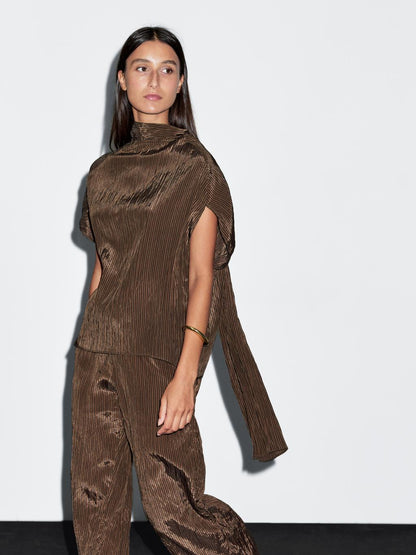 Pinstripe blouse with scarf collar