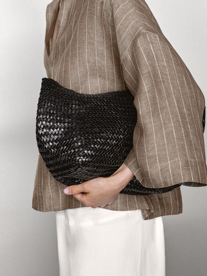 Striped linen open neck blouse