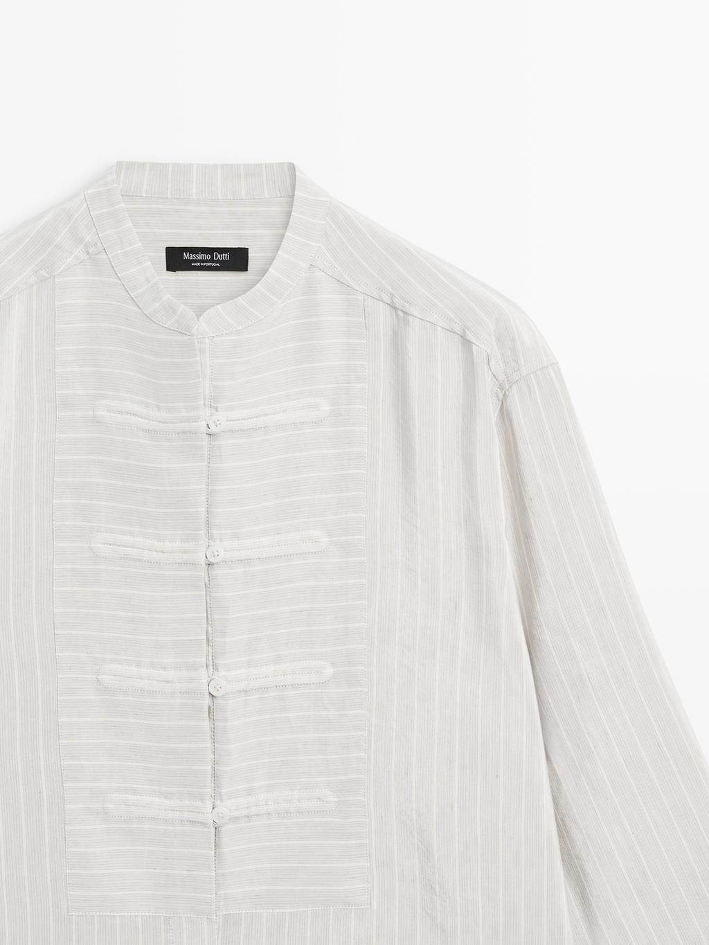 Striped oversize blouse with stand collar