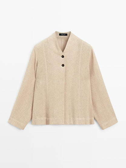 Wool blend overshirt with visible buttons