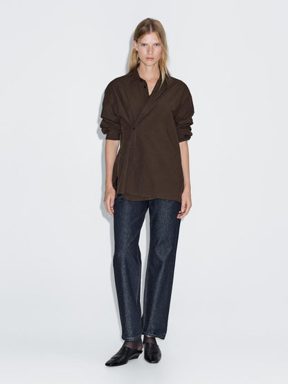Asymmetric button-up poplin shirt
