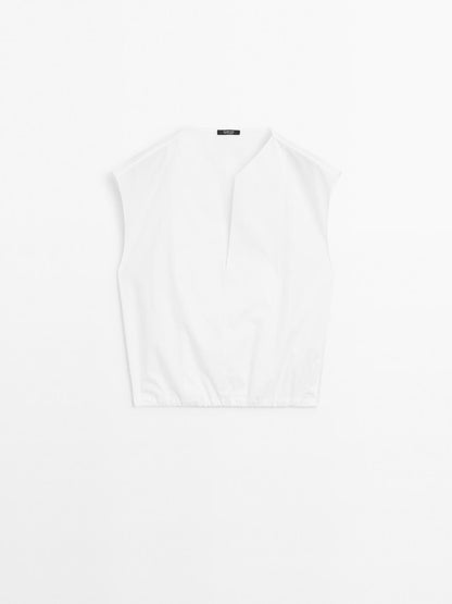 Poplin cotton blouse with elasticated detail