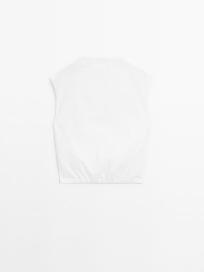 Poplin cotton blouse with elasticated detail