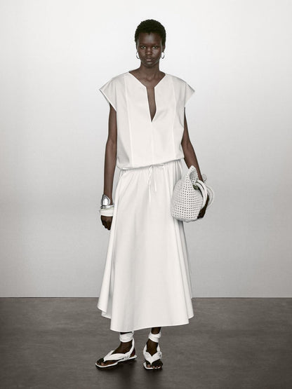 Poplin cotton blouse with elasticated detail